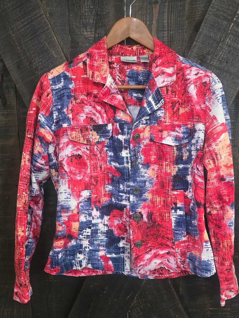 Chicos Size 0 (Sm)Floral Print Button-Front Jacket Top